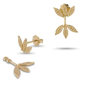 Boucles d'oreille d'oubles ailes en or jaune et diamants - Gbyg
