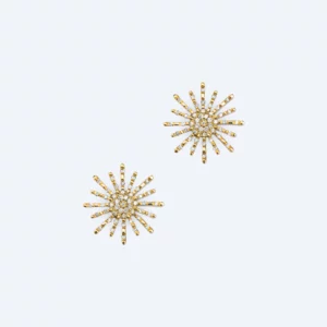 Paire de boucles d'oreille soleil grand modèle en or jaune et diamants - Gbyg