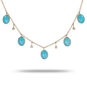 Collier turquoise bleu diamants - or jaune - cabochon - Gbyg