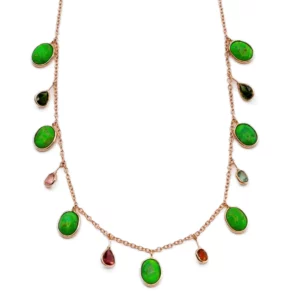 Collier cabochon turquoises vertes et tourmalines - Gbyg
