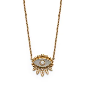 Collier protection nacre et dimants en or jaune - Gbyg